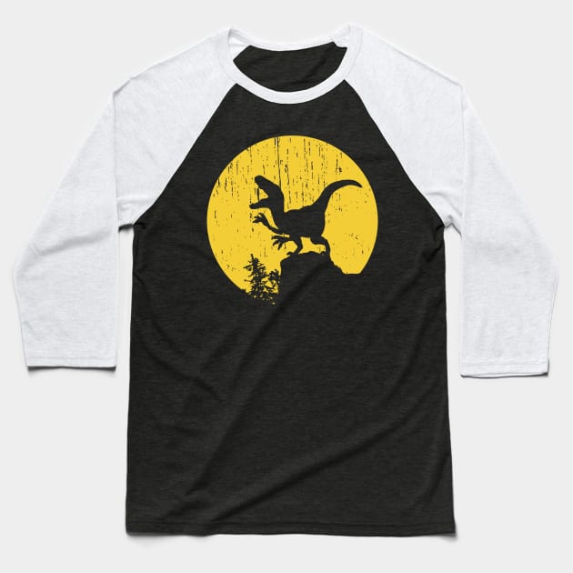 Funny Halloween Dinosaur Moon Silhouette Velociraptor Baseball T-Shirt by sfcubed